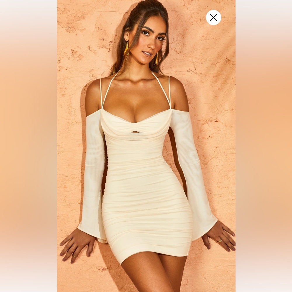 Oh Polly Odyssey Dress fluted sleeve mini dress in Ivory